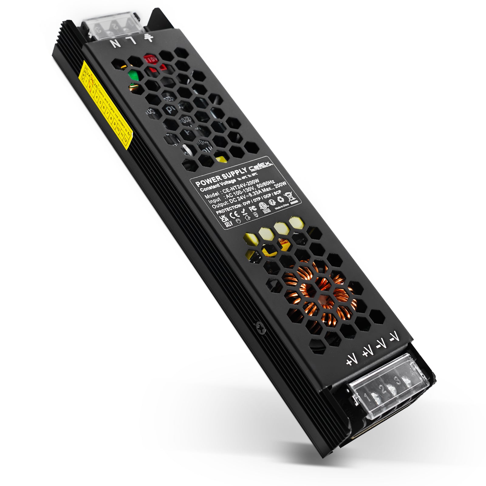 LED Driver 24V 200W IP20 ETL Listed, Power Supply AC 100-130V 50-60Hz, Ultra Slim Fanless Transformer for LED Lights
