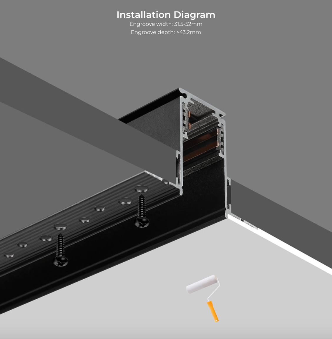 AM-MR-20P15C - (2M) 20 Style Plastering Mounted Magnetic Rail