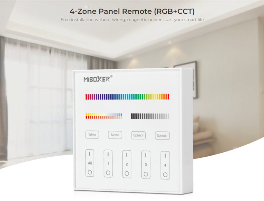 B4-B - 4-Zone Panel Remote (RGB+CCT) Black