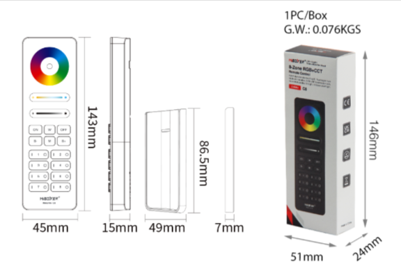 C8-B - 8-Zone RGB+CCT Remote (Black)