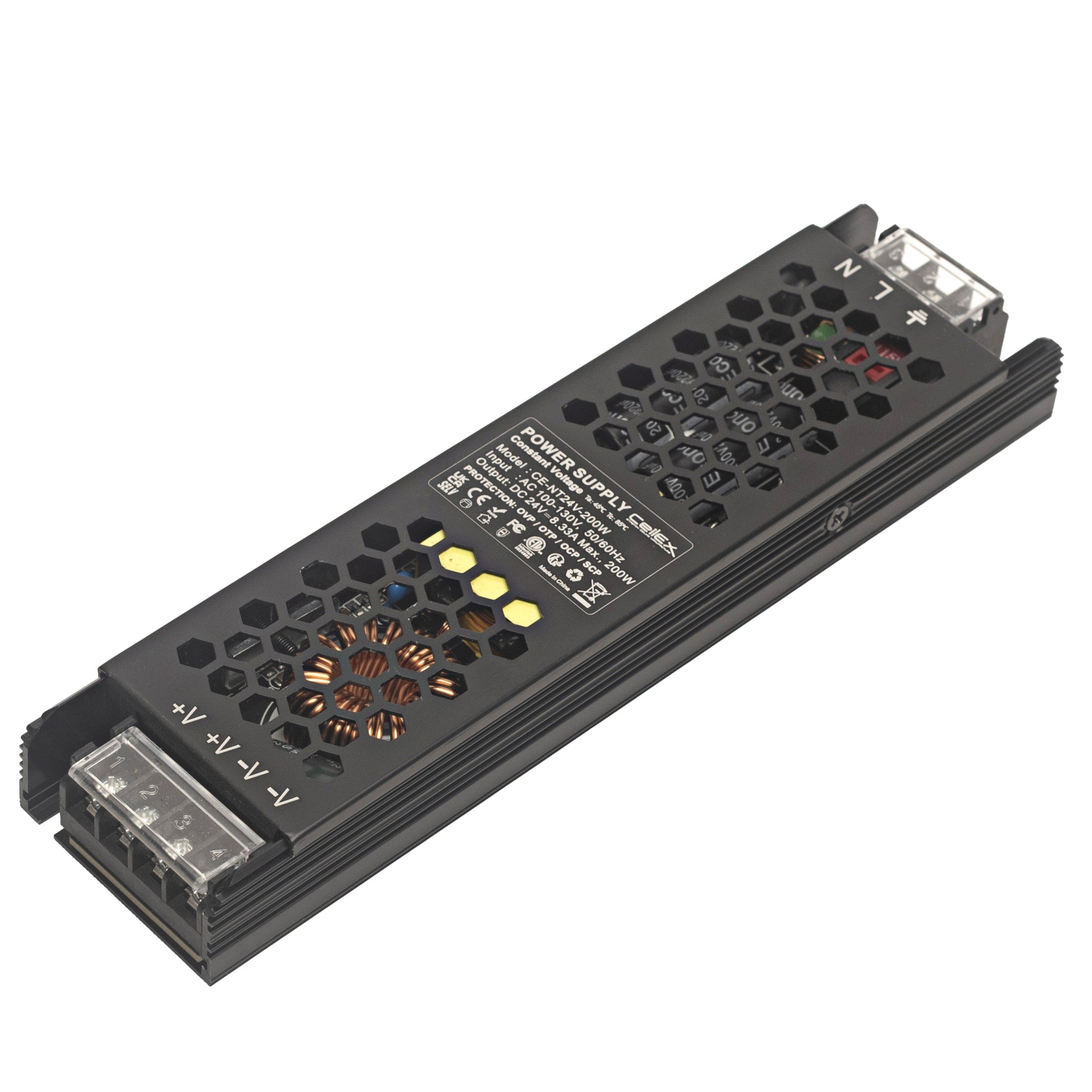 LED Driver 24V 200W IP20 ETL Listed, Power Supply AC 100-130V 50-60Hz, Ultra Slim Fanless Transformer for LED Lights