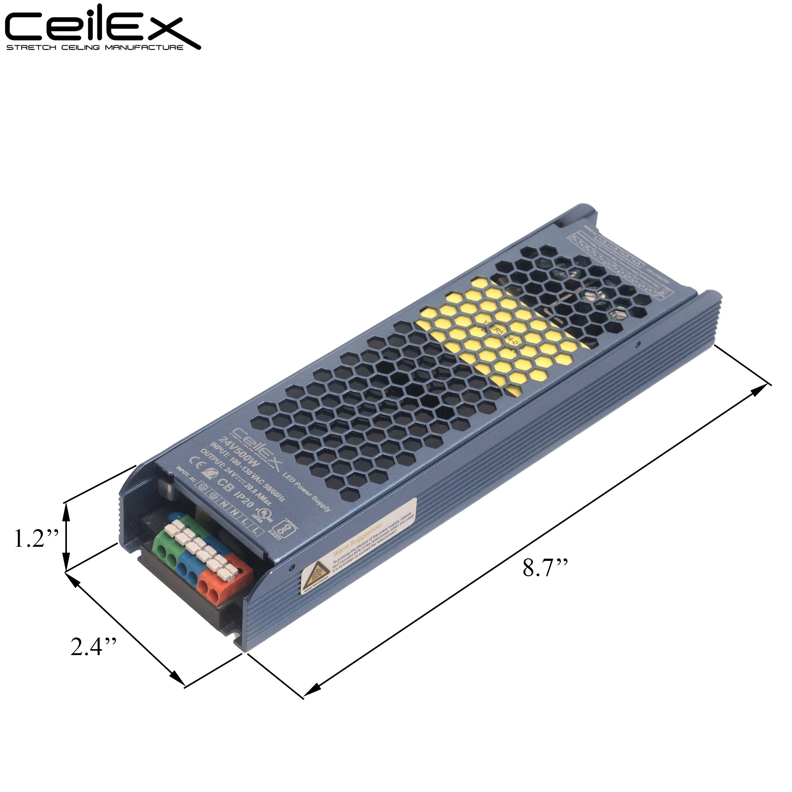 LED Driver 24V 500W IP20 UL Listed, Transformer for LED Lights, LED Power Supply 100-130 VAC 50/60Hz