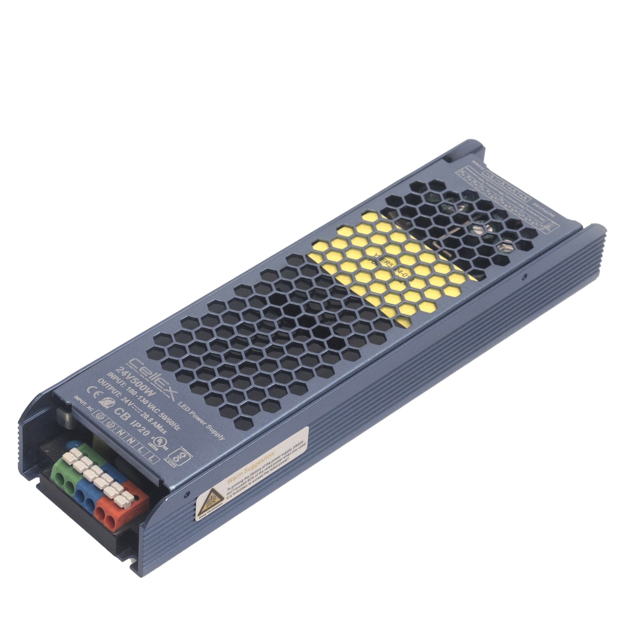 LED Driver 24V 500W IP20 UL Listed, Transformer for LED Lights, LED Power Supply 100-130 VAC 50/60Hz