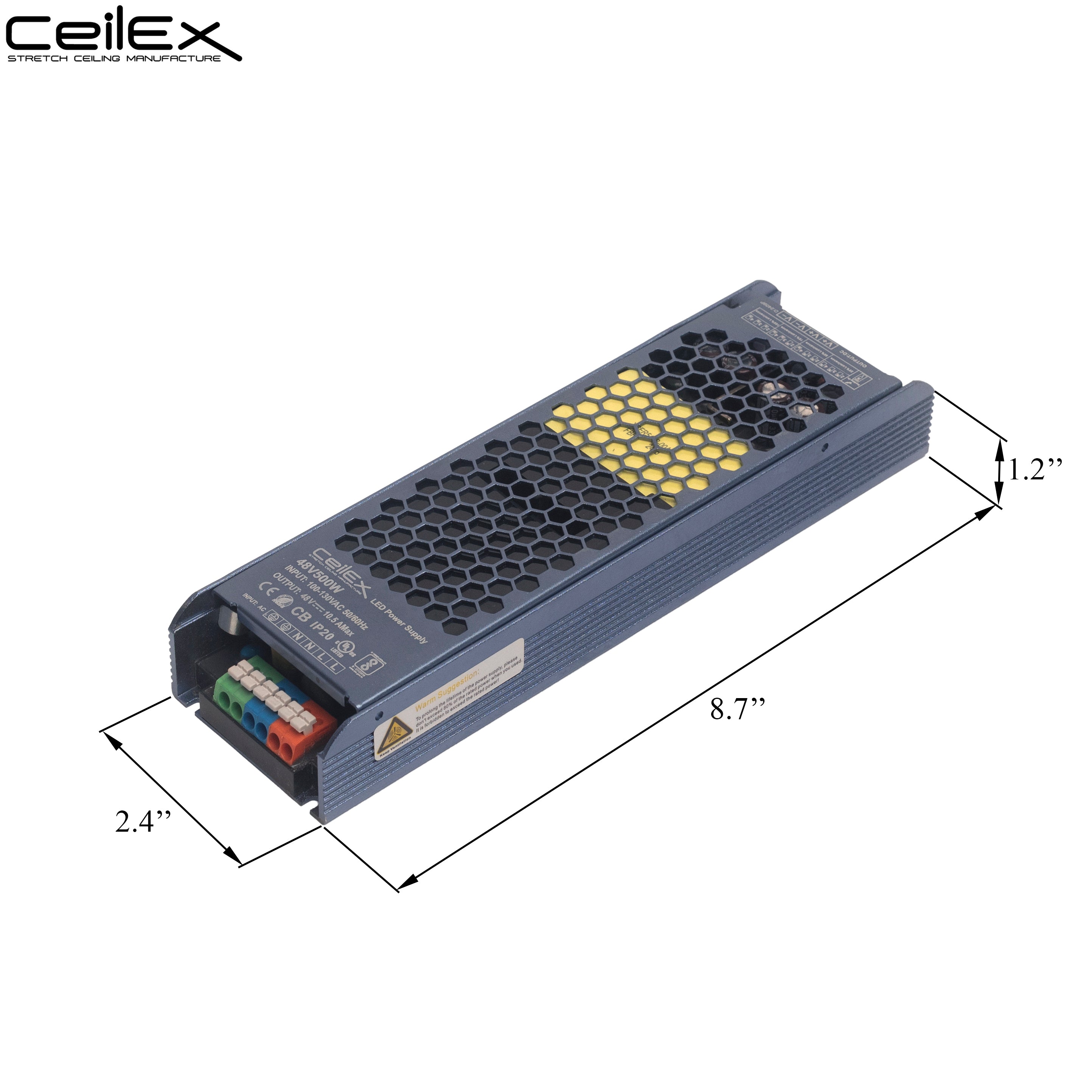LED Driver 48V 500W IP20 UL Listed, Transformer for LED Lights, LED Power Supply 100-130 VAC 50/60Hz