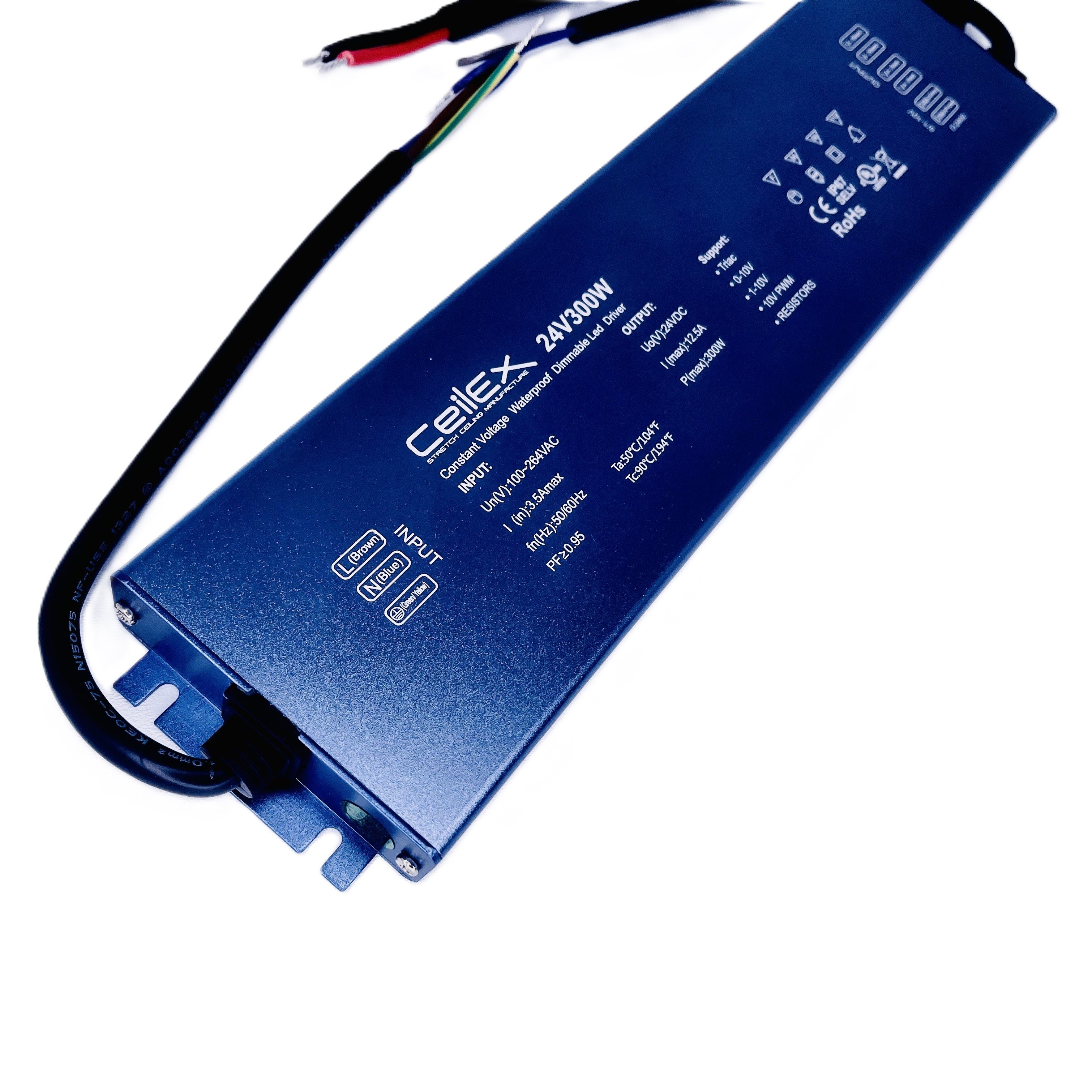 Triac Dimmable LED Driver 24V 300W IP67 Ultra Slim 0.8in UL Listed Compatible with Lutron Dimmer, Transformer for LED Lights, Power Supply 5in1 Triac/0-10V/1-10V/Potentiometer/10V PWM