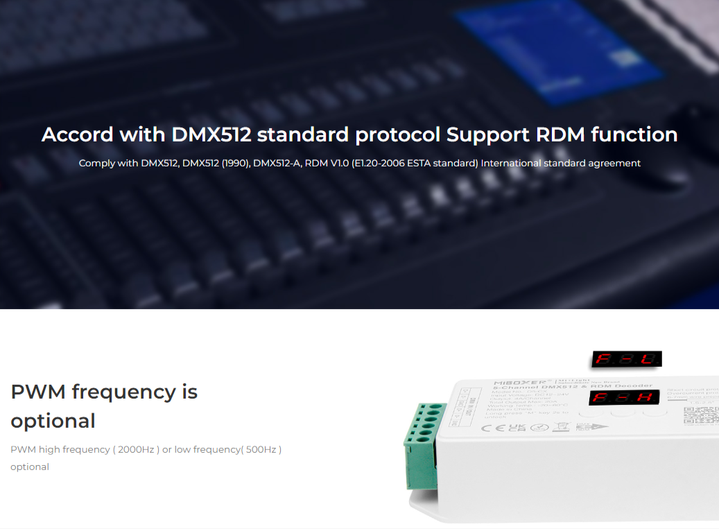 D5-CX - DMX512 5-Channel Constant Voltage DMX512 & RDM Decoder