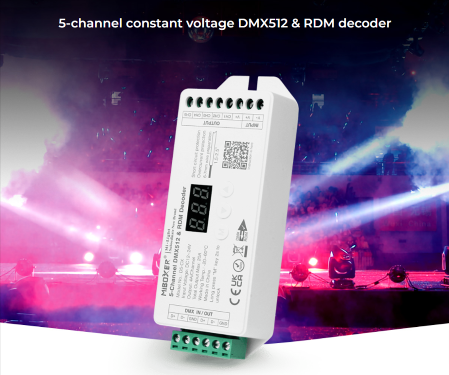 D5-CX - DMX512 5-Channel Constant Voltage DMX512 & RDM Decoder