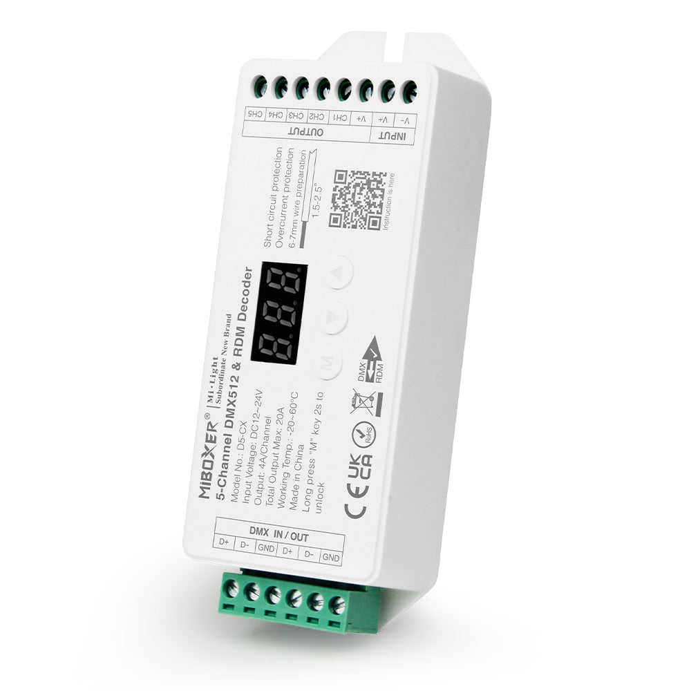 D5-CX - DMX512 5-Channel Constant Voltage DMX512 & RDM Decoder