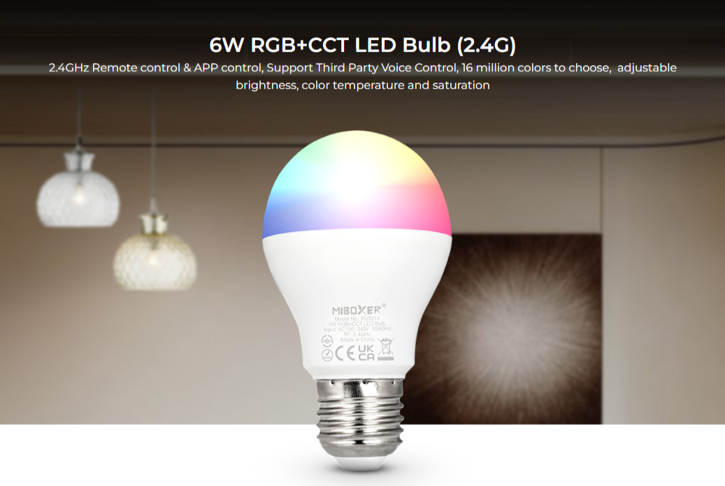 FUT014 E26 - 6W RGB+CCT LED Bulb (2.4G)