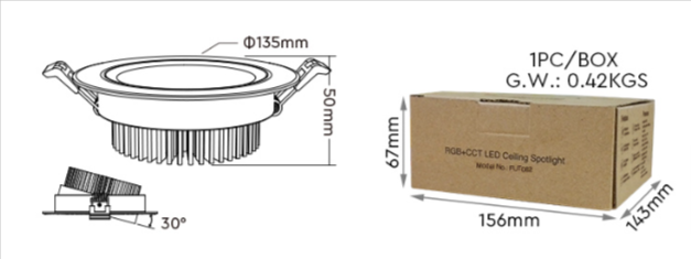 FUT062 - 9W RGB+CCT LED Ceiling Spotlight (2.4GHz)