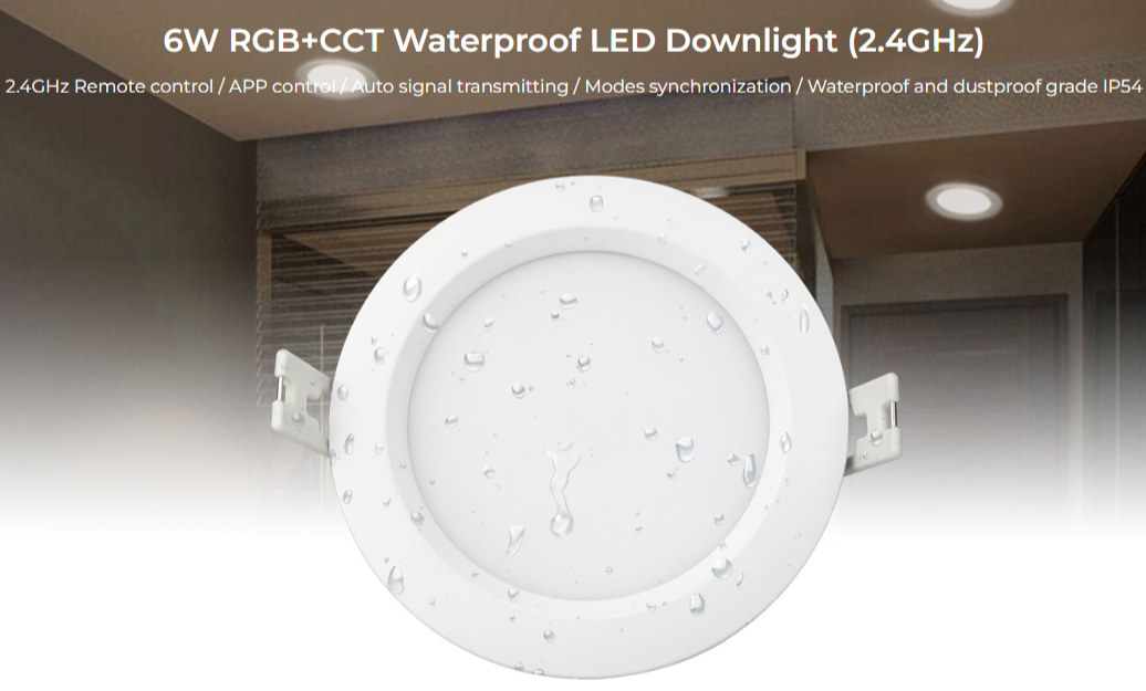 FUT063 - 6W RGB+CCT Waterproof LED Downlight (2.4GHz)