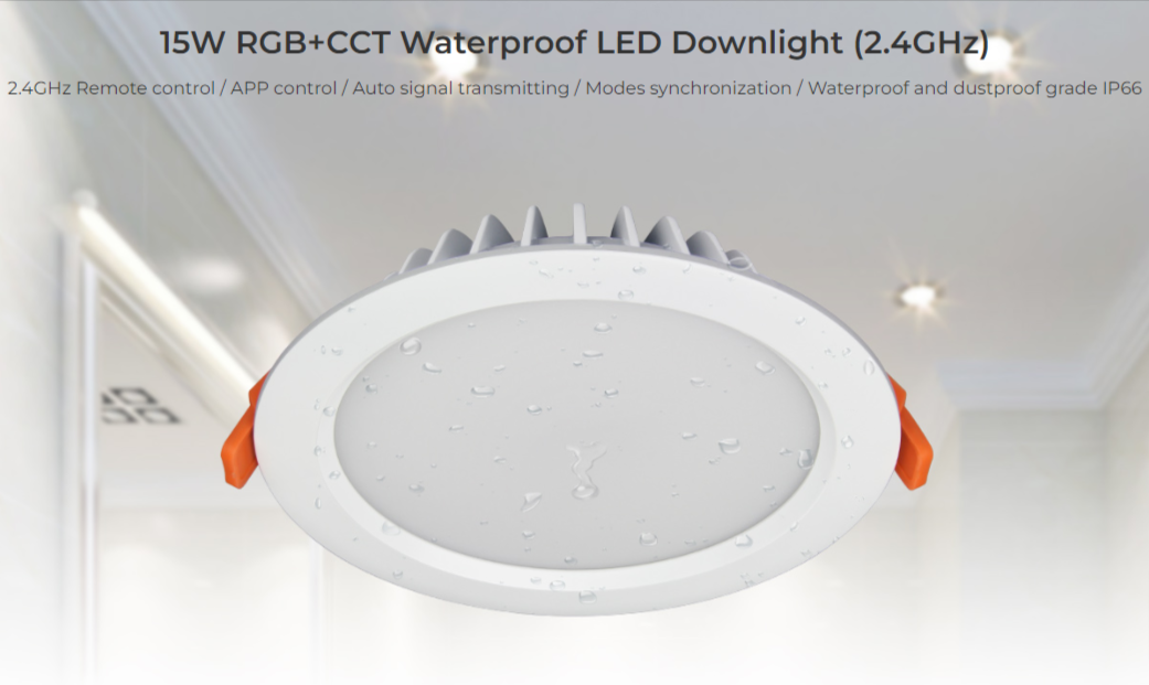 FUT069 - 15W RGB+CCT Waterproof LED Downlight (2.4GHz)