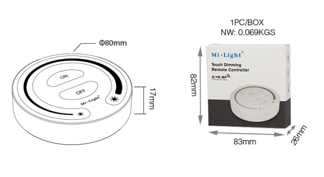 FUT087-W - 1-Zone Touch Dimming Brightness Remote White