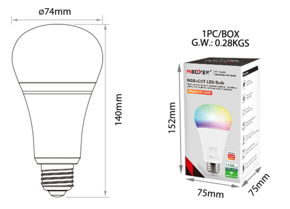FUT105ZR - 12W RGB+CCT LED Bulb (Zigbee 3.0 + 2.4G)