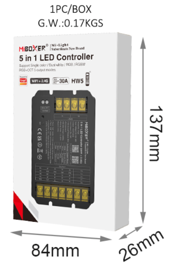 HZ5 – 5-in-1 Led Controller, Single Color, Dual White, Rgb+Cct, Zigbee 3.0 + 2.4G Rf