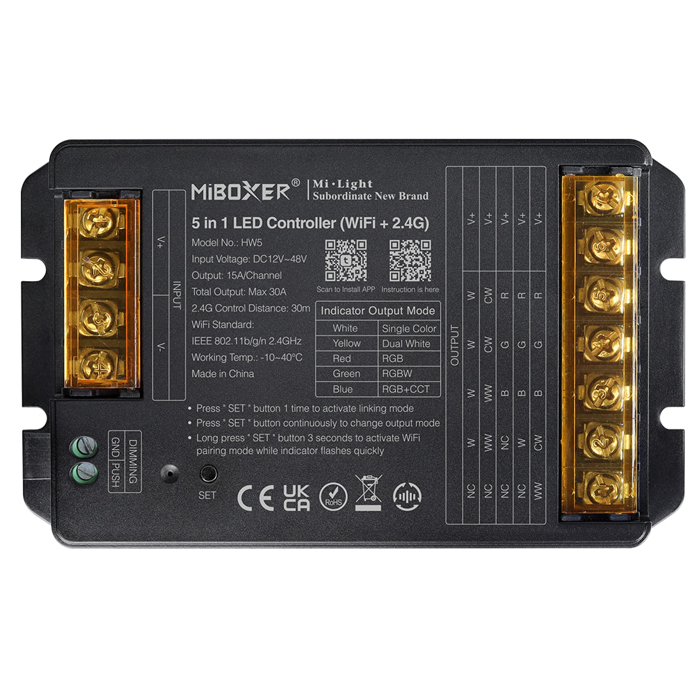 HW5 - 5 in 1 LED Controller (WiFi+2.4G) Output Max 30A