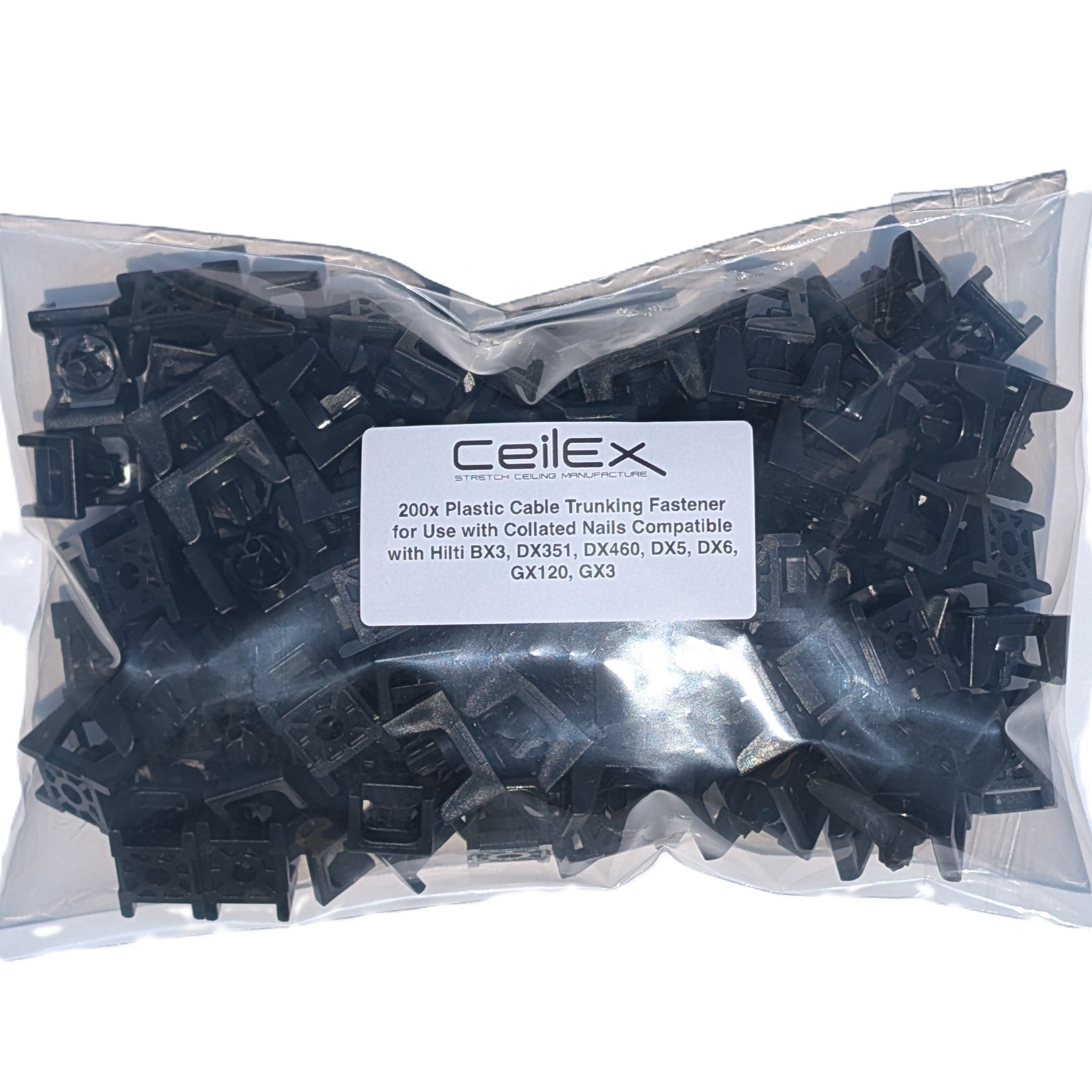 200x Plastic Cable Trunking Fastener for Use with Collated Nails for Hilti BX3, DX351, DX460, DX5, DX6, GX120, GX3 & for DeWalt DCN890
