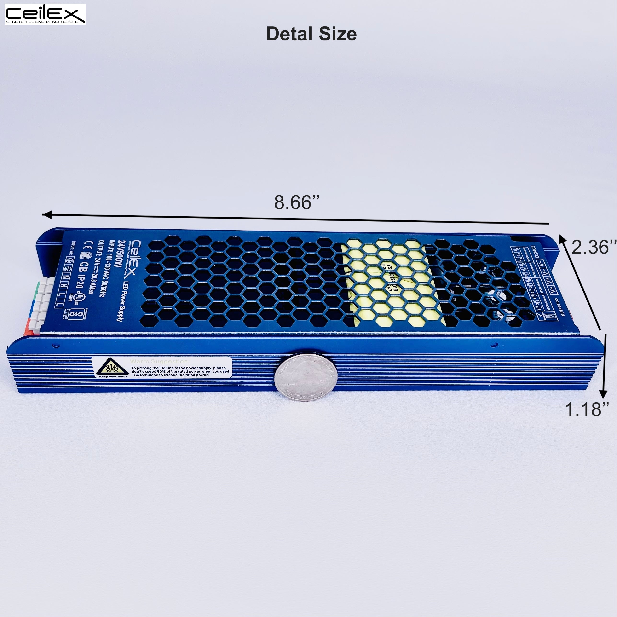 LED Driver 24V 500W IP20 UL Listed, Transformer for LED Lights, LED Power Supply 100-130 VAC 50/60Hz