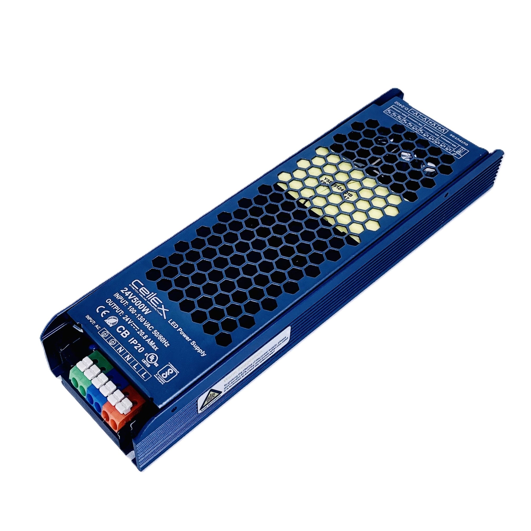 LED Driver 24V 500W IP20 UL Listed, Transformer for LED Lights, LED Power Supply 100-130 VAC 50/60Hz