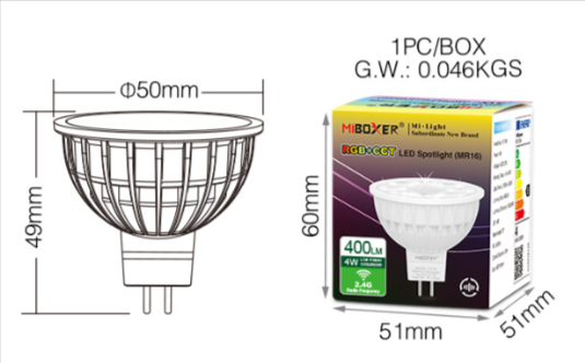 FUT104 - 4W MR16 RGB+CCT LED Spotlight (2.4G)