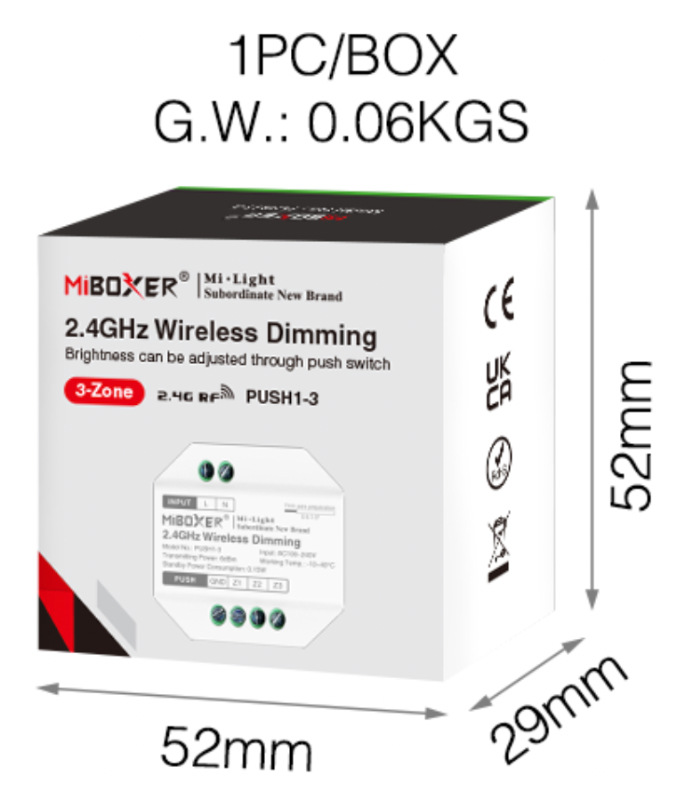 PUSH1-3 - 2.4GHz Wireless Dimming (3-Zone)