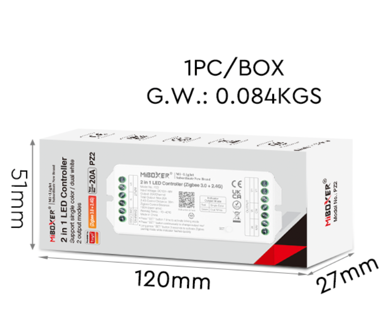 PZ2 - 2 in 1 LED Controller (Zigbee 3.0 + 2.4G) Output Max 20A