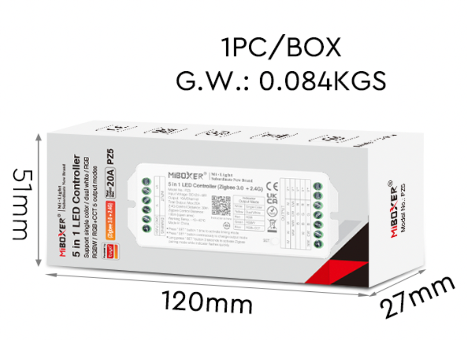 PZ5 - 5 in 1 LED Controller (Zigbee 3.0 + 2.4G) Output Max 20A