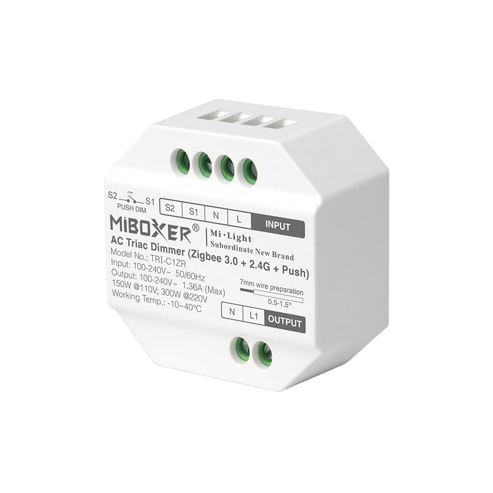 TRI-C1ZR - AC Triac Dimmer (Zigbee 3.0 + 2.4G + Push)