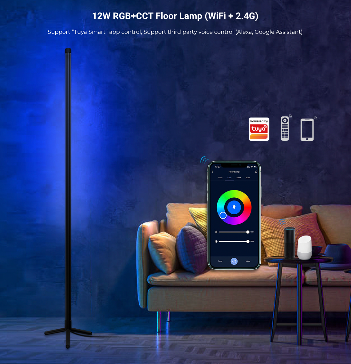 WL-FL5B - 12W RGB+CCT Floor Lamp (WiFi + 2.4G)