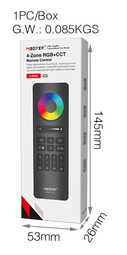 C5-W - 4-Zone RGB+CCT Remote (White)
