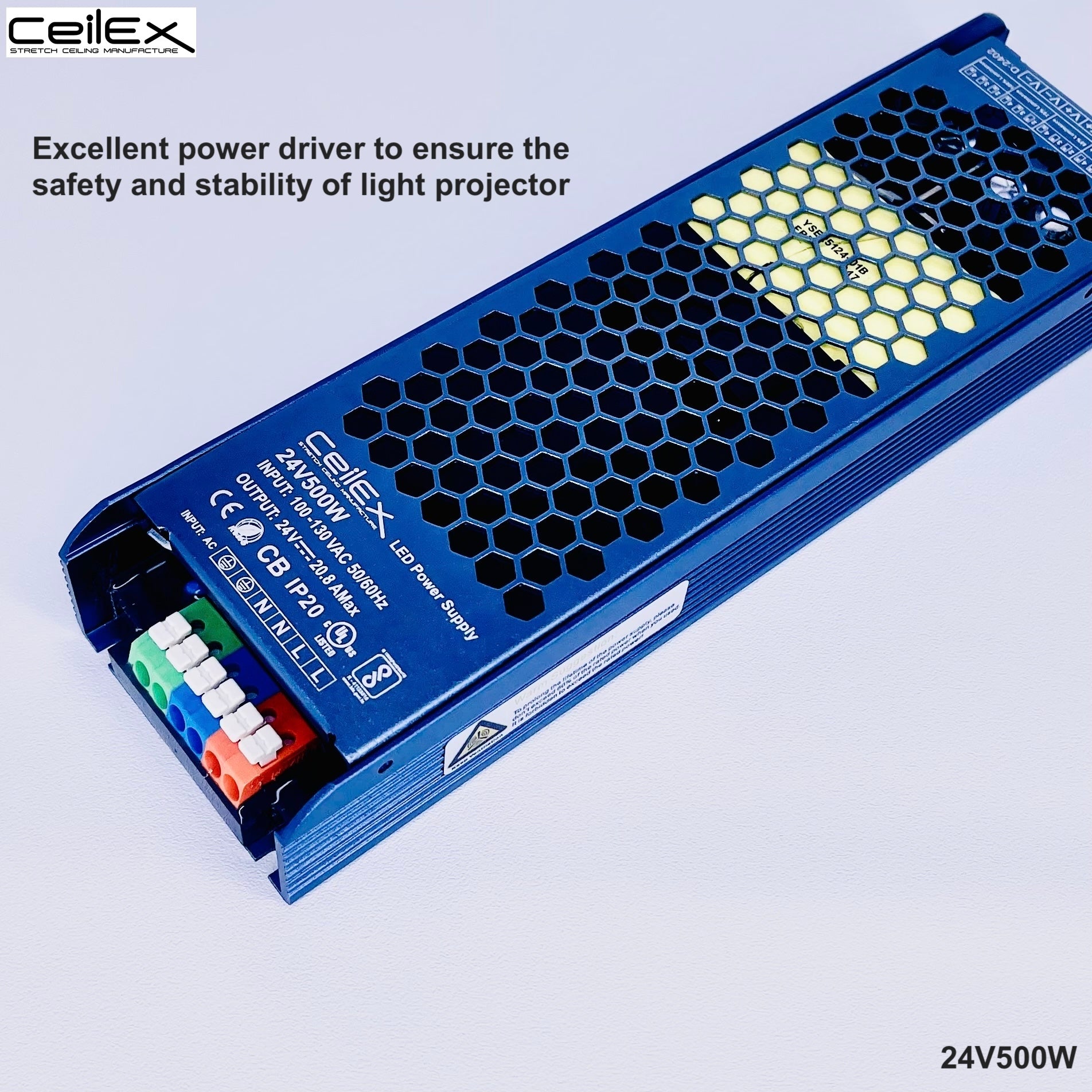 LED Driver 24V 500W IP20 UL Listed, Transformer for LED Lights, LED Power Supply 100-130 VAC 50/60Hz