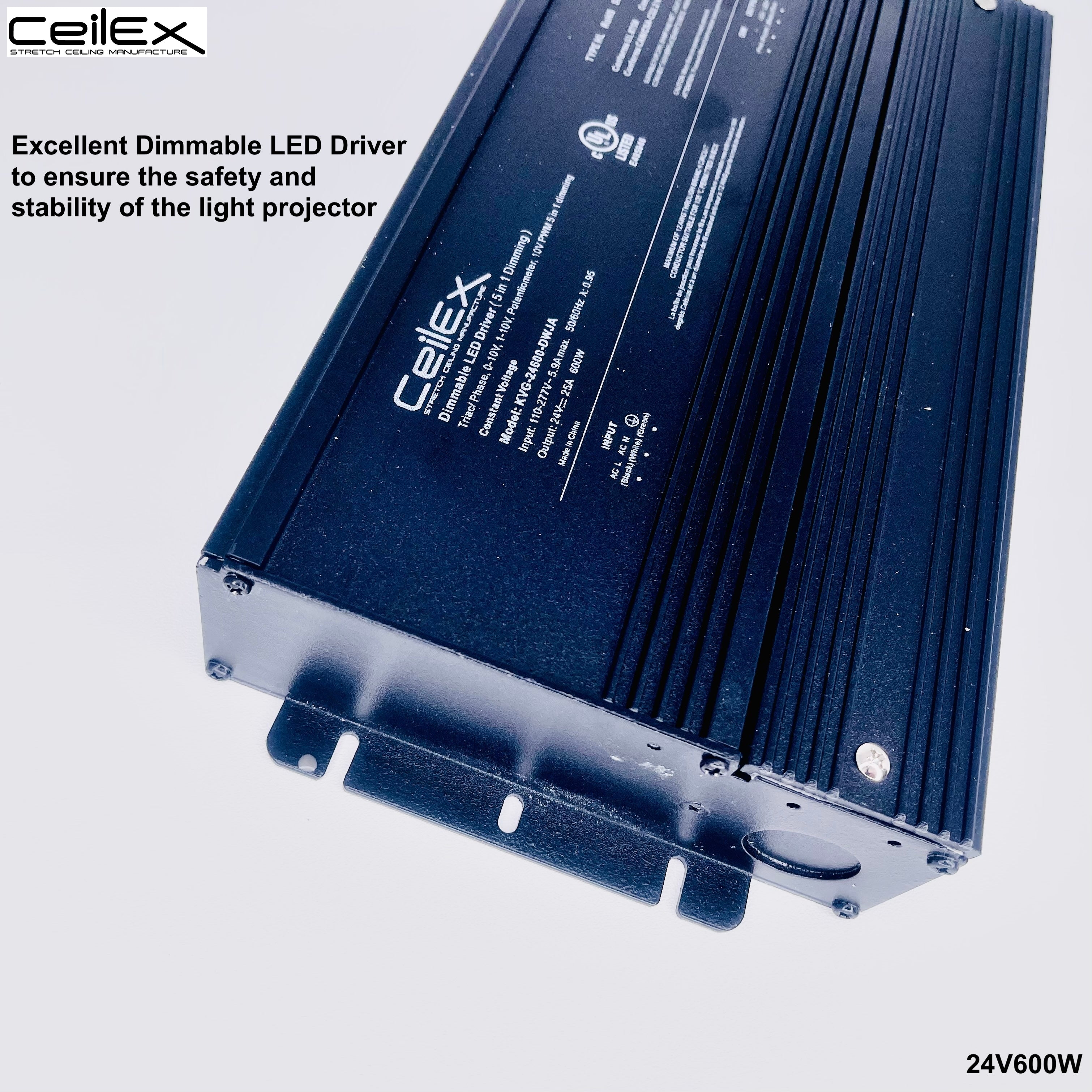 Triac Dimmable LED Driver 24V 600W IP67 UL Listed Compatible with Lutron Dimmer, Transformer for LED Lights, Dimmable Power Supply 5 in 1 Triac/0-10V/1-10V/Potentiometer/10V PWM