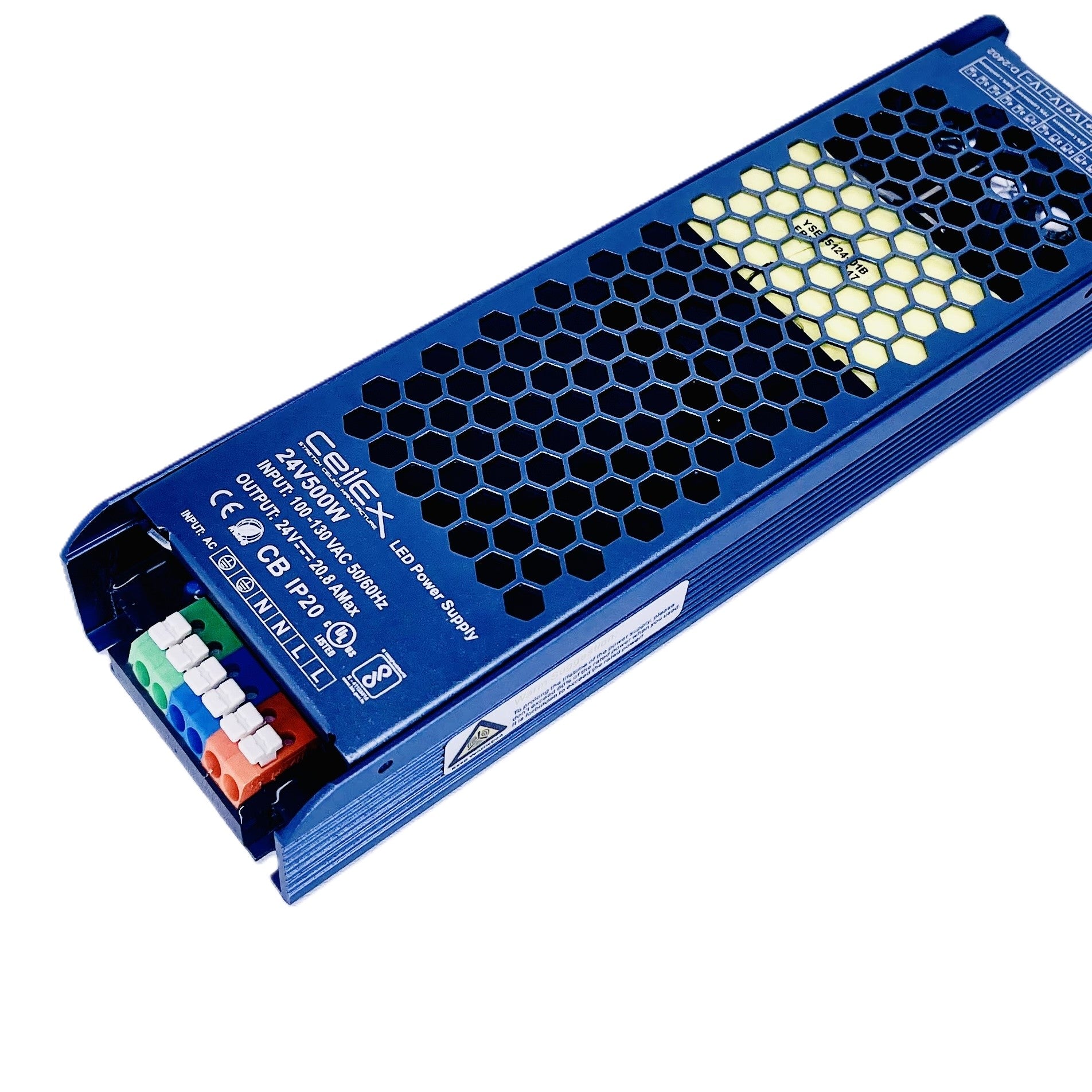 LED Driver 24V 500W IP20 UL Listed, Transformer for LED Lights, LED Power Supply 100-130 VAC 50/60Hz