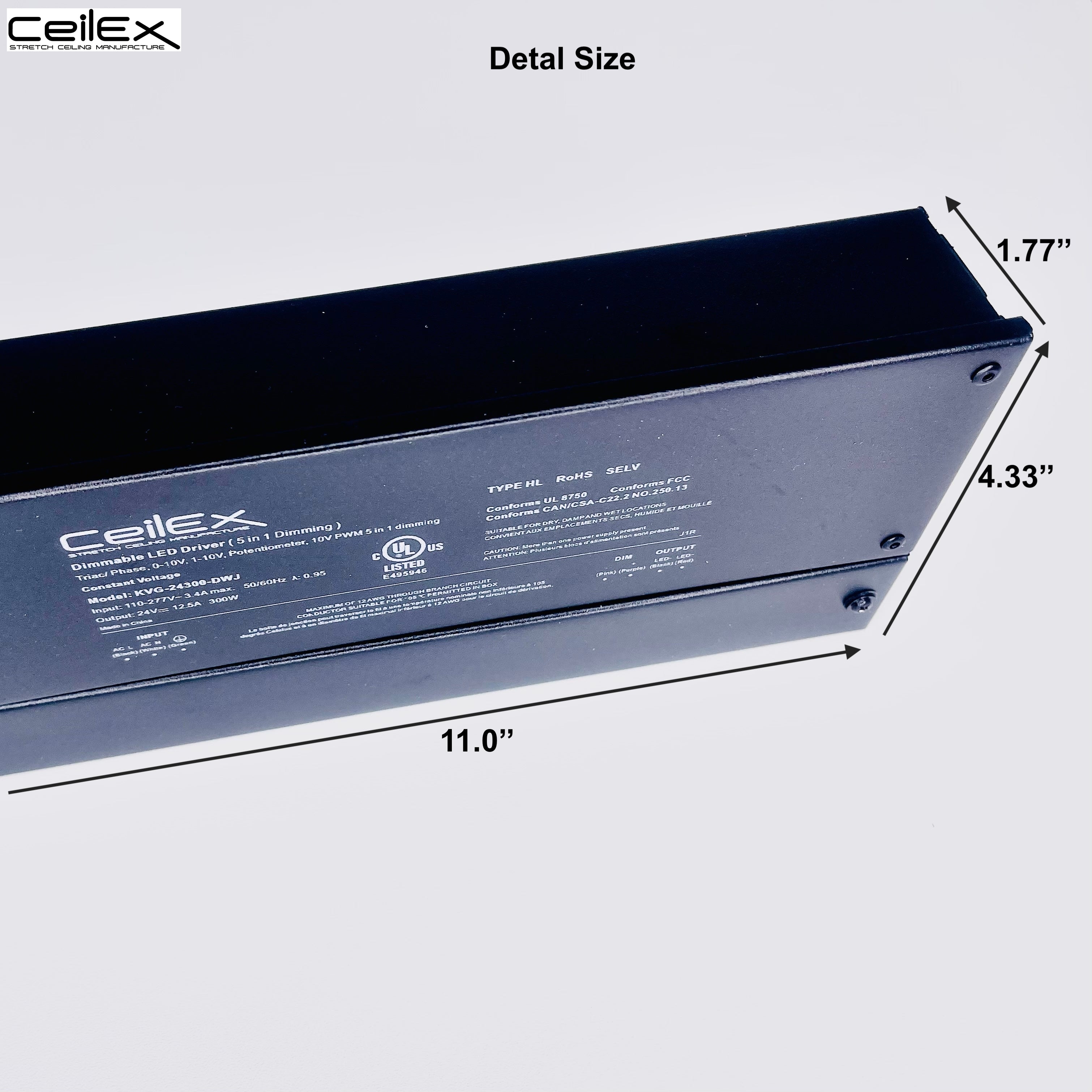 Triac Dimmable LED Driver 24V 300W IP67 UL Listed Compatible with Lutron Dimmer, Transformer for LED Lights, Dimmable Power Supply 5 in 1 Triac/0-10V/1-10V/Potentiometer/10V PWM