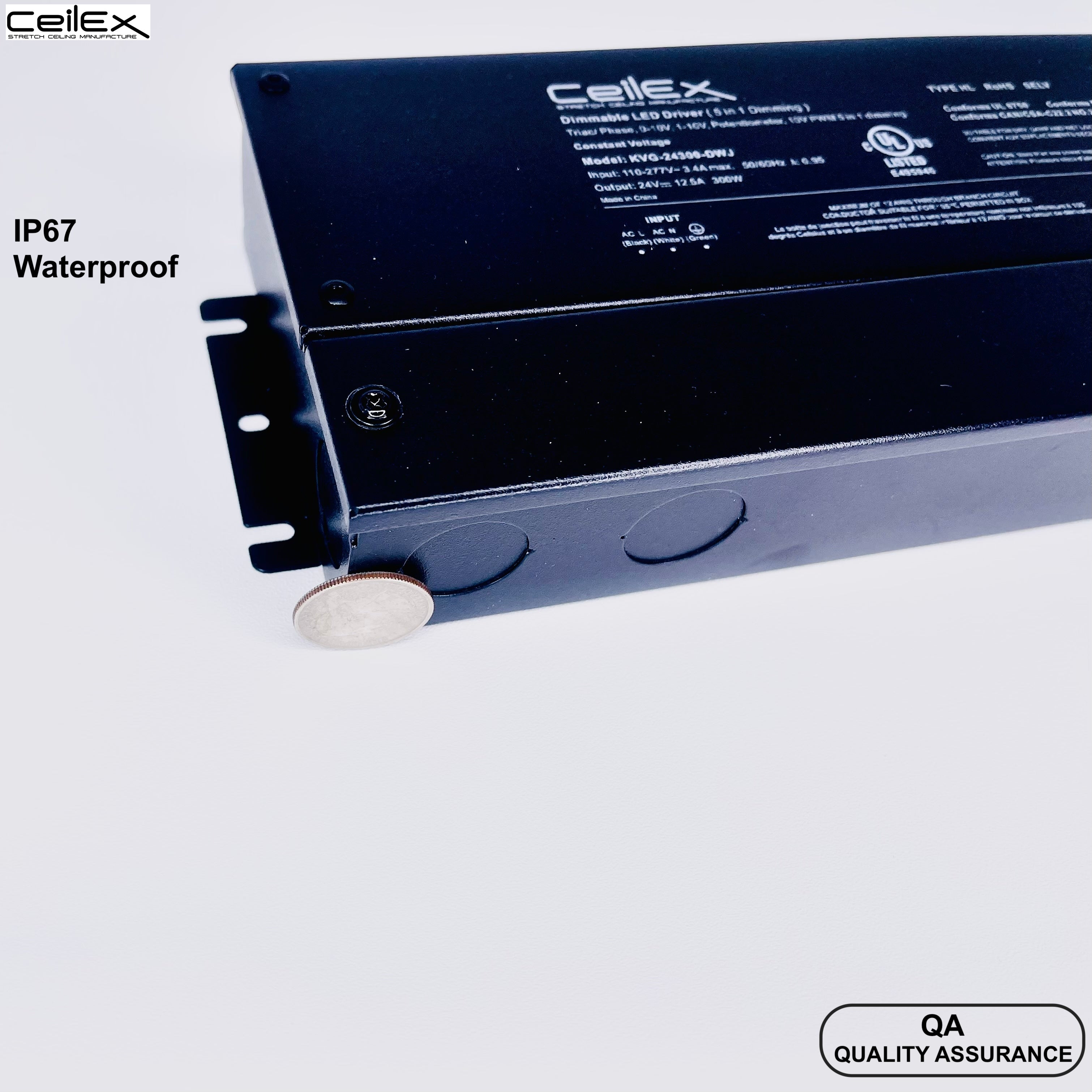 Triac Dimmable LED Driver 24V 300W IP67 UL Listed Compatible with Lutron Dimmer, Transformer for LED Lights, Dimmable Power Supply 5 in 1 Triac/0-10V/1-10V/Potentiometer/10V PWM