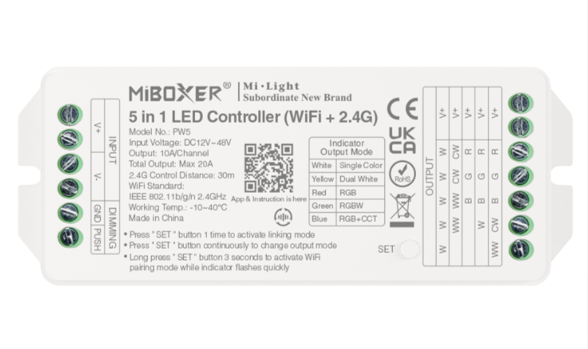 PW5 - 5 in 1 LED Controller (WiFi + 2.4G) Output Max 20A